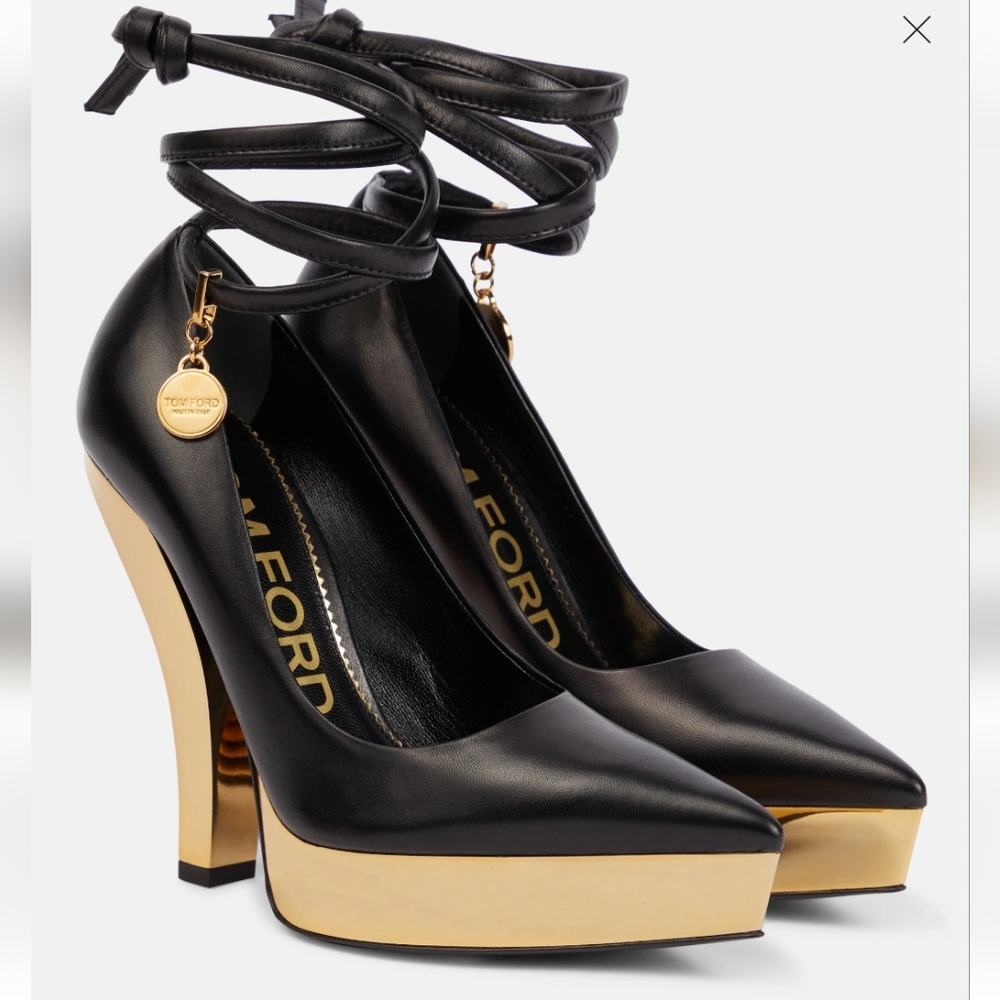 Tom Ford Lux Napa Leather Ankle-Tie Platform Pumps New In Box Size 8 US/38 EU